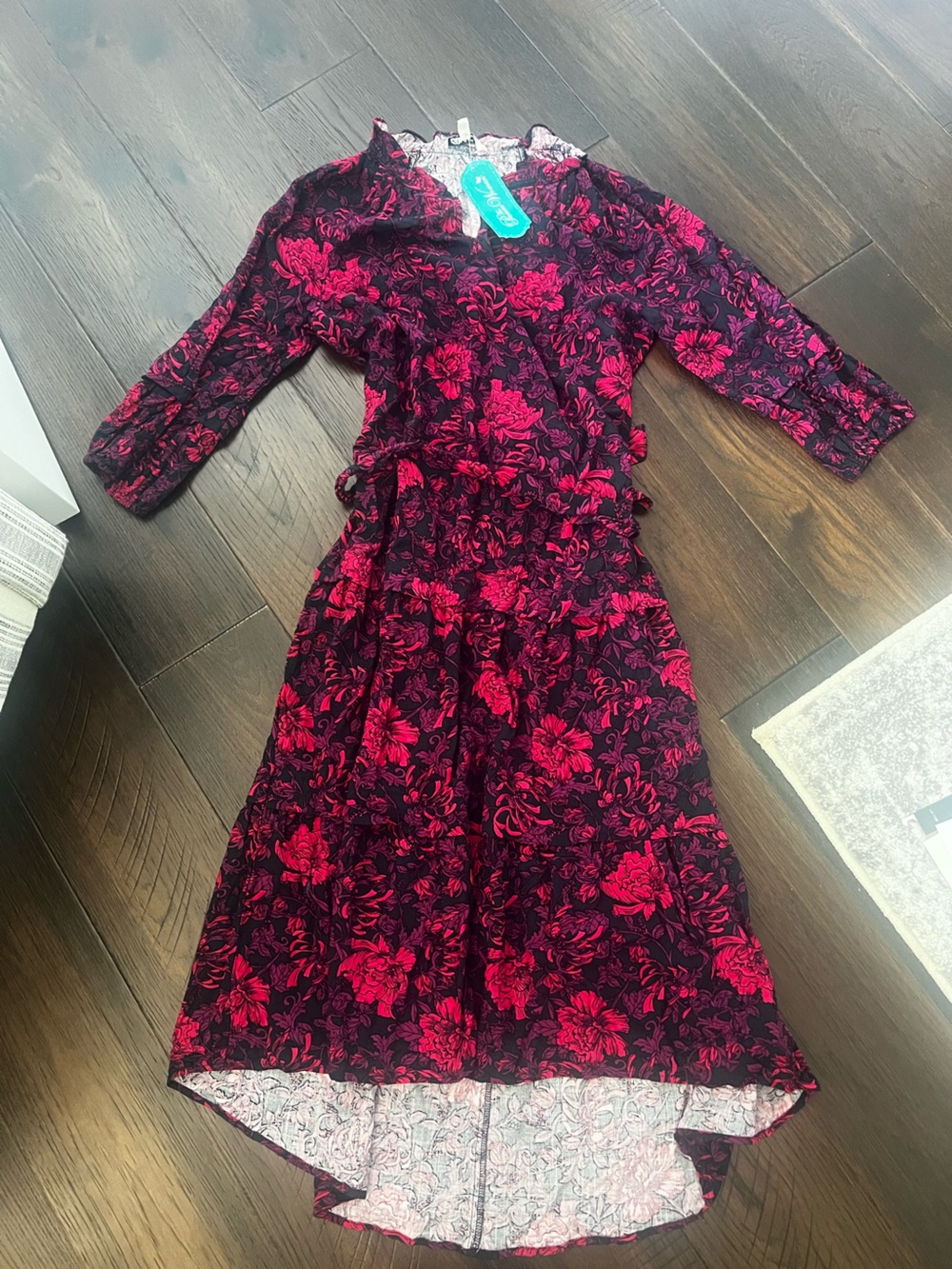 Ruffle neck midi dress in romantic blooms